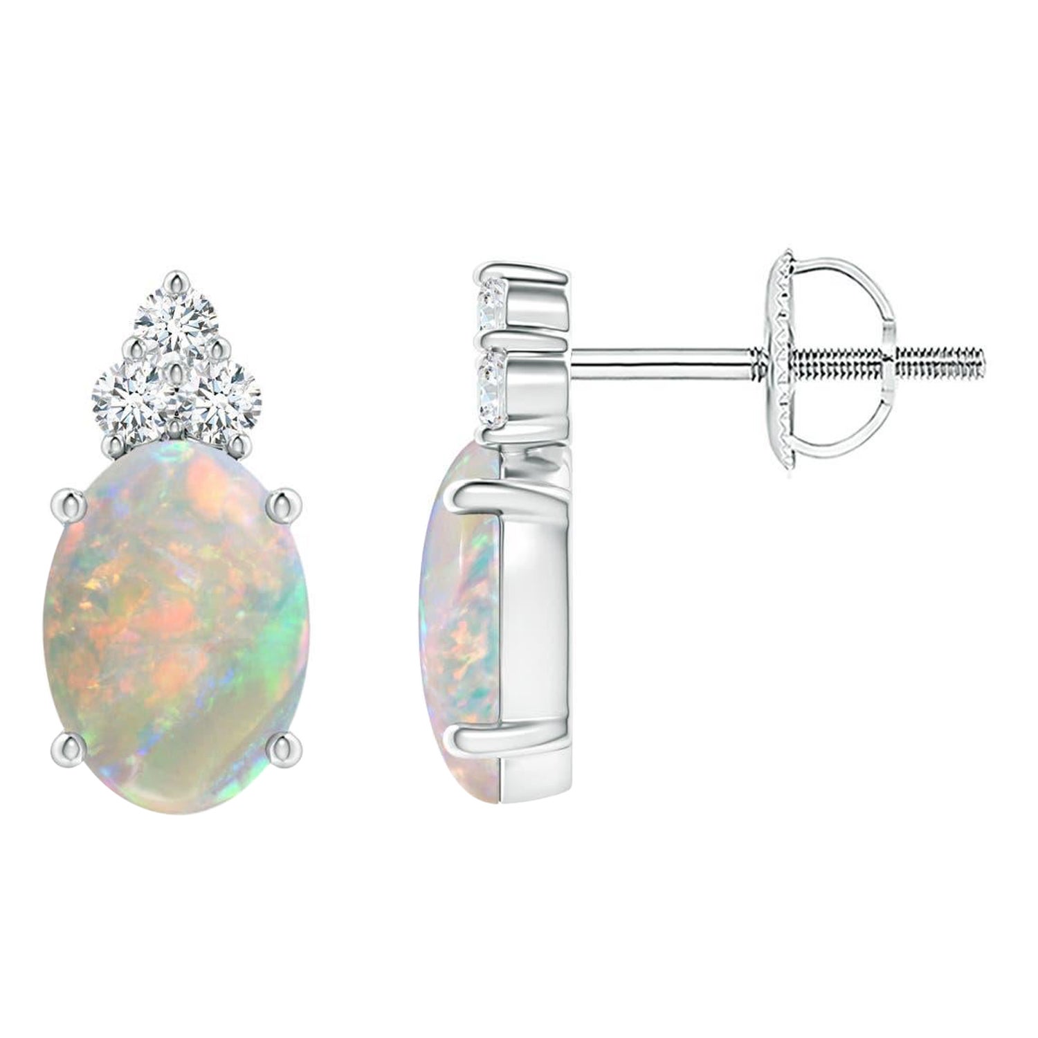 Angara Orecchino classico naturale con solitario di opale e diamante in oro 14K