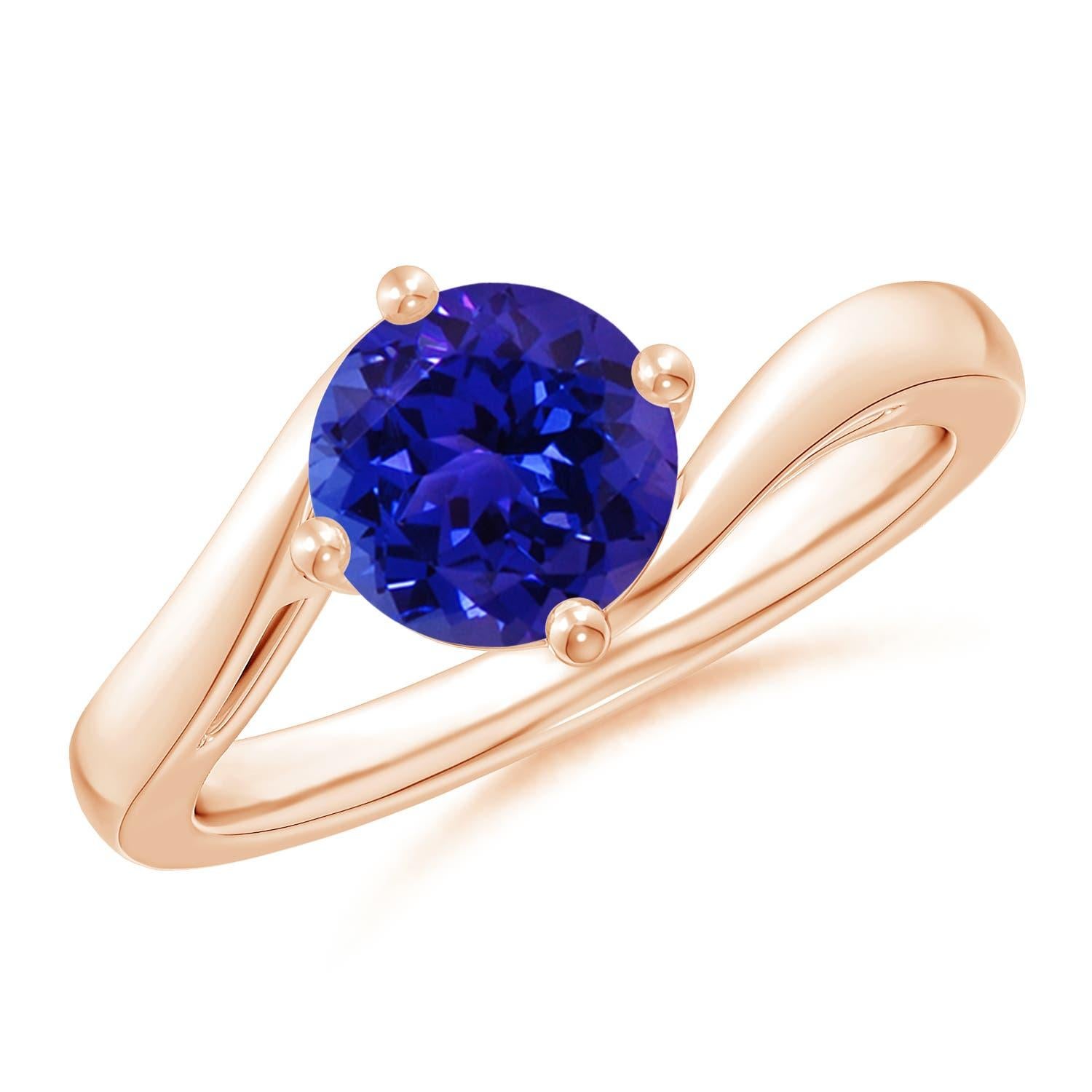 Angara Natural Classic Round 1.45 ct Tanzanite Solitaire Bypass Ring in 14K Gold For Sale 2
