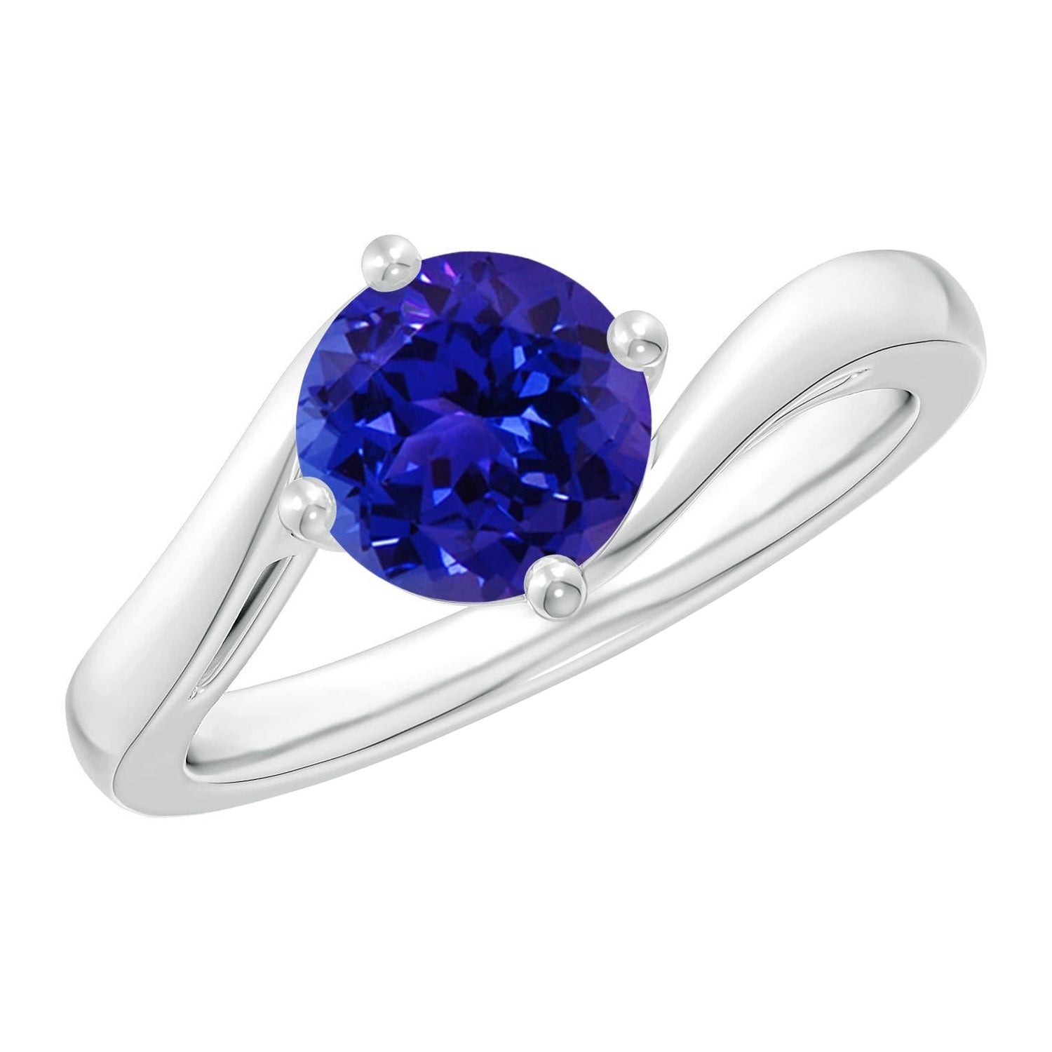 Angara Natural Classic Round 1.45 ct Tanzanite Solitaire Bypass Ring in 14K Gold