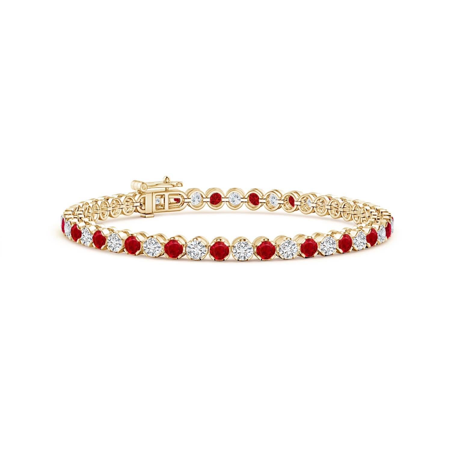 Angara Natural Classic Round 3.6 ct Ruby and Diamond Tennis Bracelet in 14K Gold In New Condition For Sale In Los Angeles, CA