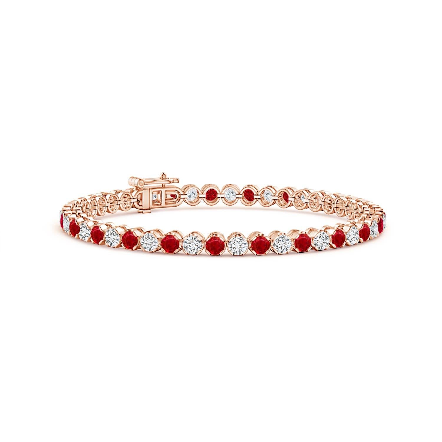 Women's Angara Natural Classic Round 3.6 ct Ruby and Diamond Tennis Bracelet in 14K Gold For Sale