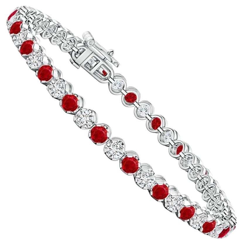 Angara Natural Classic Round 3.6 ct Ruby and Diamond Tennis Bracelet in 14K Gold