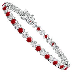 Angara Pulsera de Tenis Clásica Natural Redonda de 3,6 ct de Rubí y Diamantes en Oro de 14K