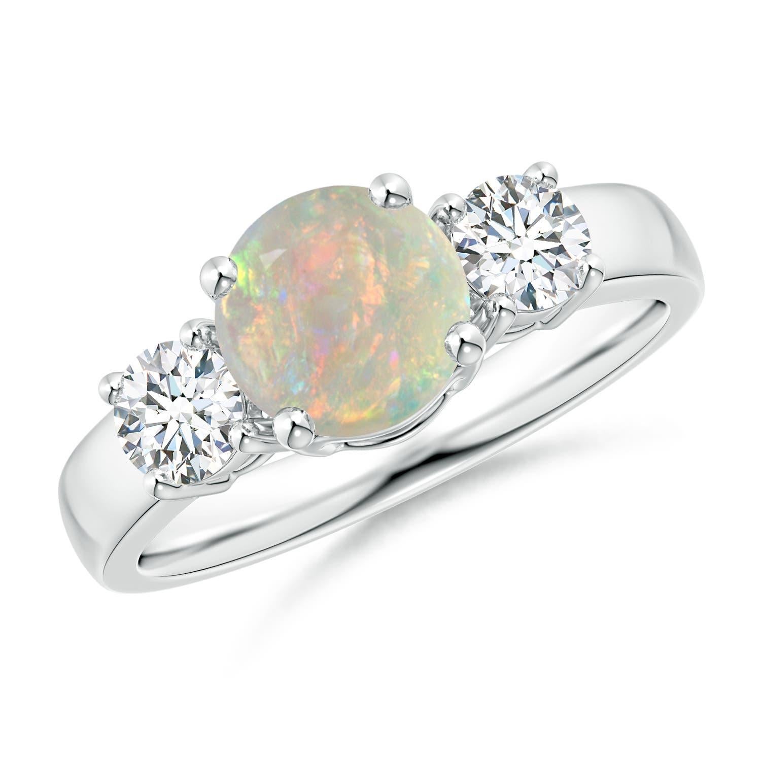 Angara natürlichen klassischen runden Opal und Diamant-Verlobungsring in 14K massivem Gold im Angebot 2