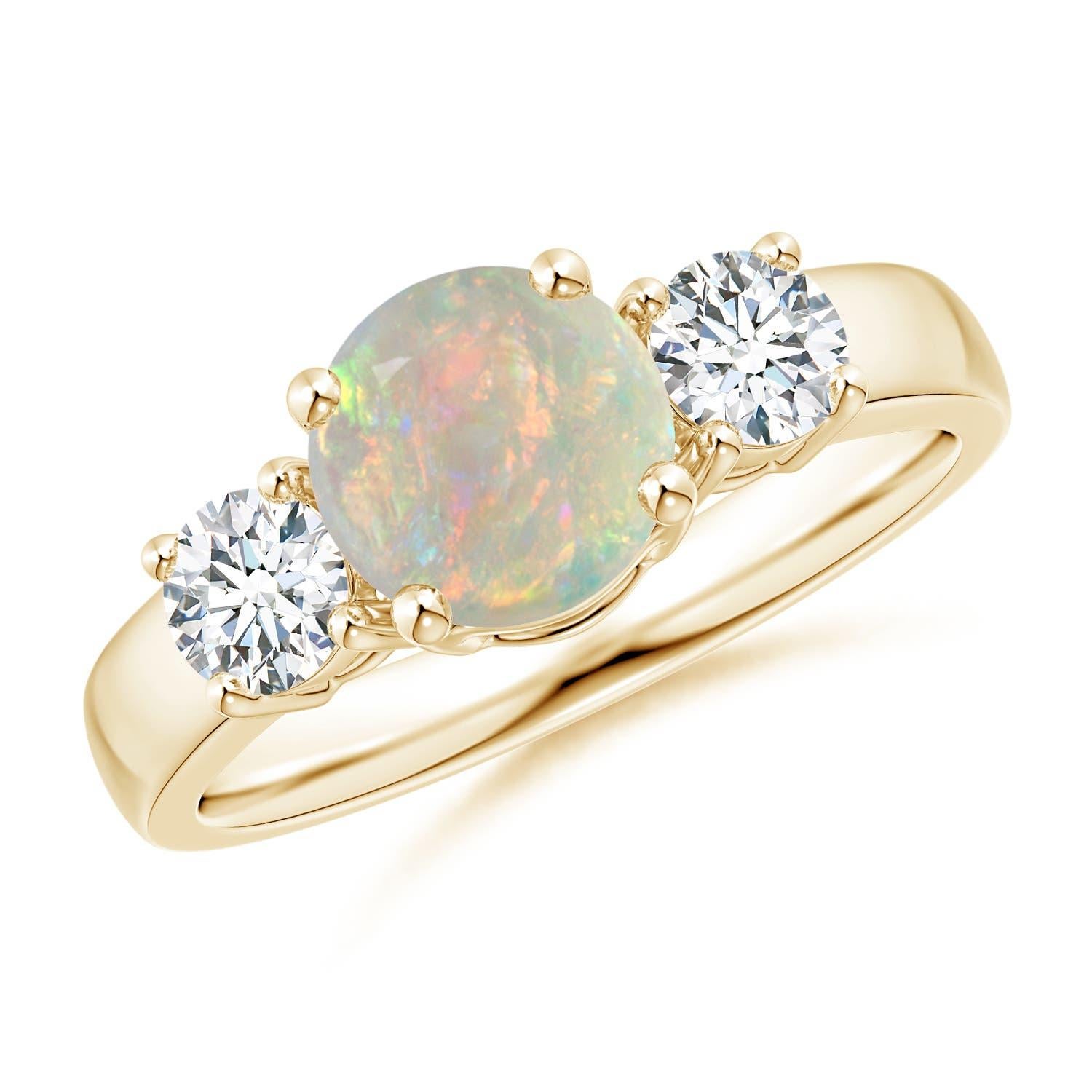 Angara natürlichen klassischen runden Opal und Diamant-Verlobungsring in 14K massivem Gold im Angebot 3