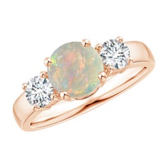 Angara Natural Classic Round Opal and Diamond Engagement Ring in 14K Solid Gold