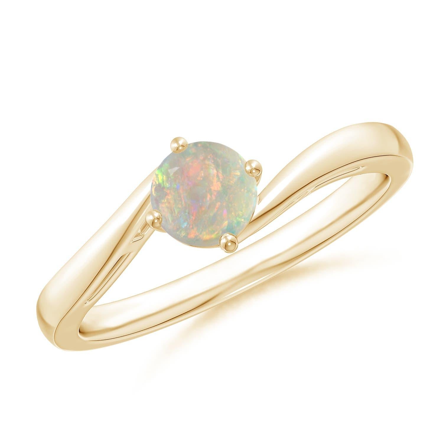 Angara natürlichen klassischen runden Opal Solitär Bypass Ring in 14K massivem Gold im Angebot 1