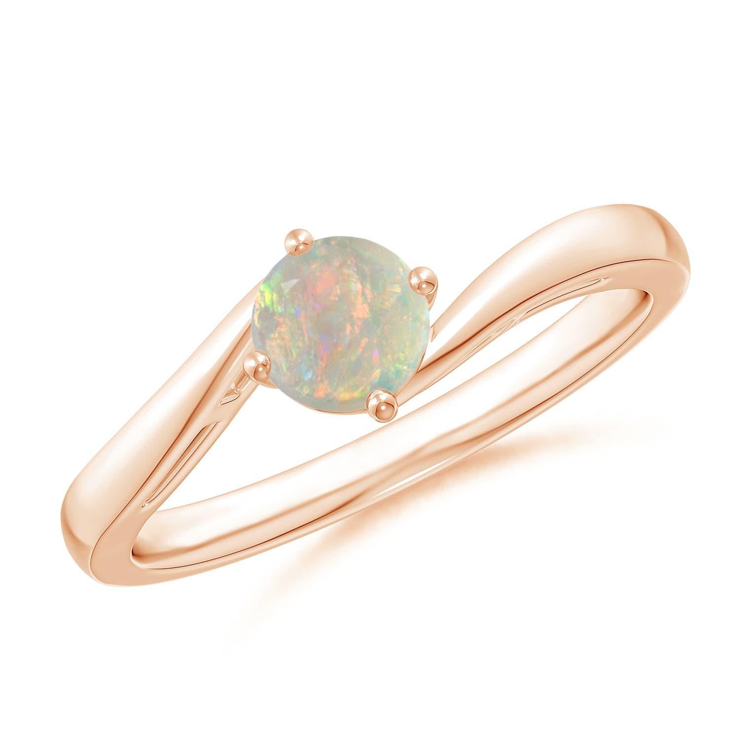 Angara natürlichen klassischen runden Opal Solitär Bypass Ring in 14K massivem Gold im Angebot 2