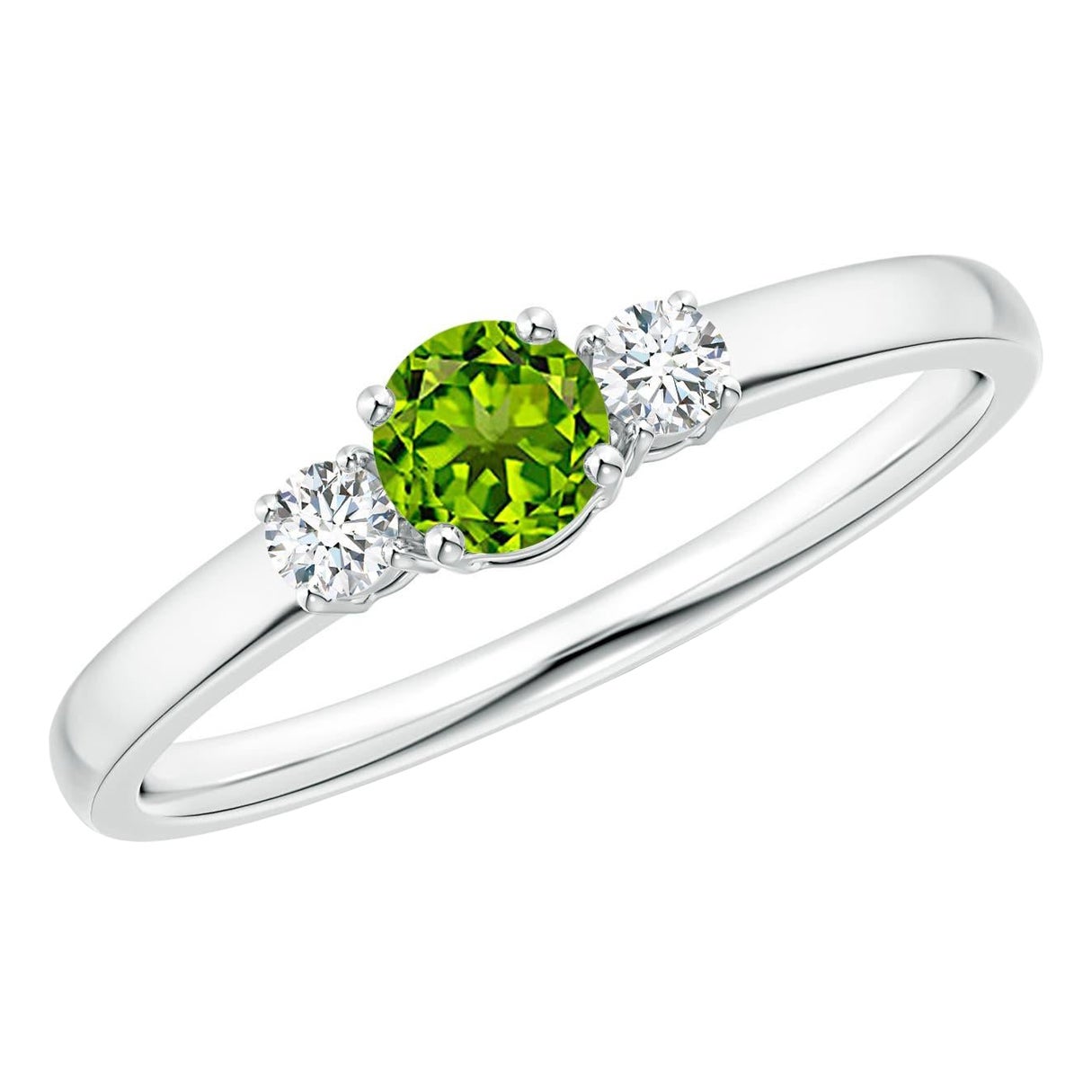 Angara Natural Classic Round Peridot and Diamond Engagement Ring in 14K Gold