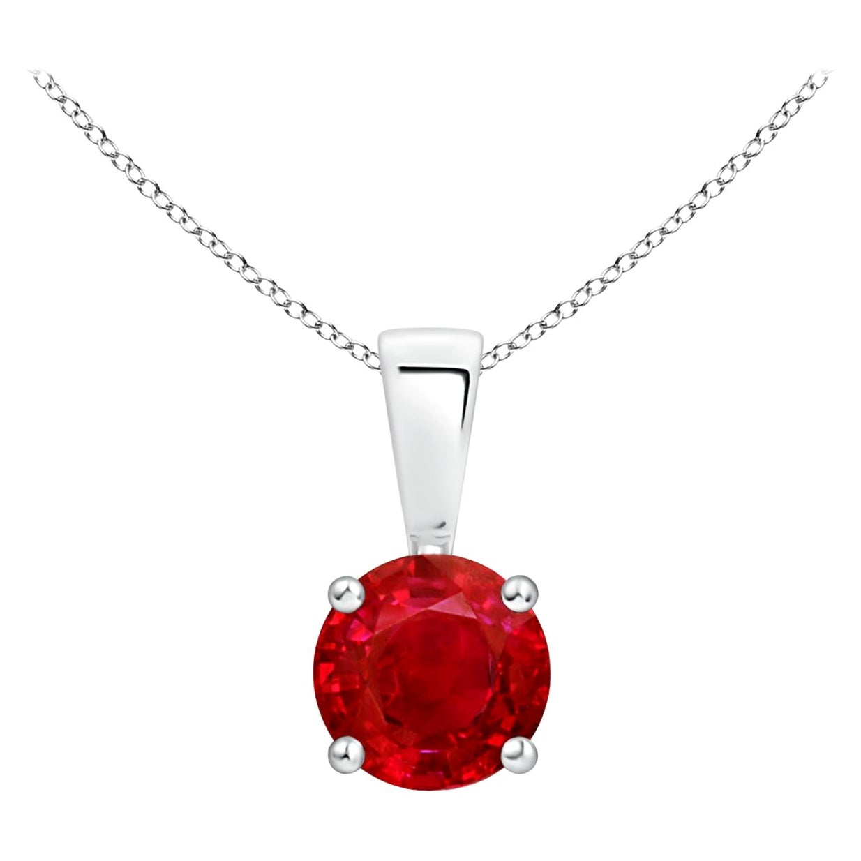ANGARA Natural Classic Round Ruby Solitaire Pendant in Platinum (Size-5mm) For Sale