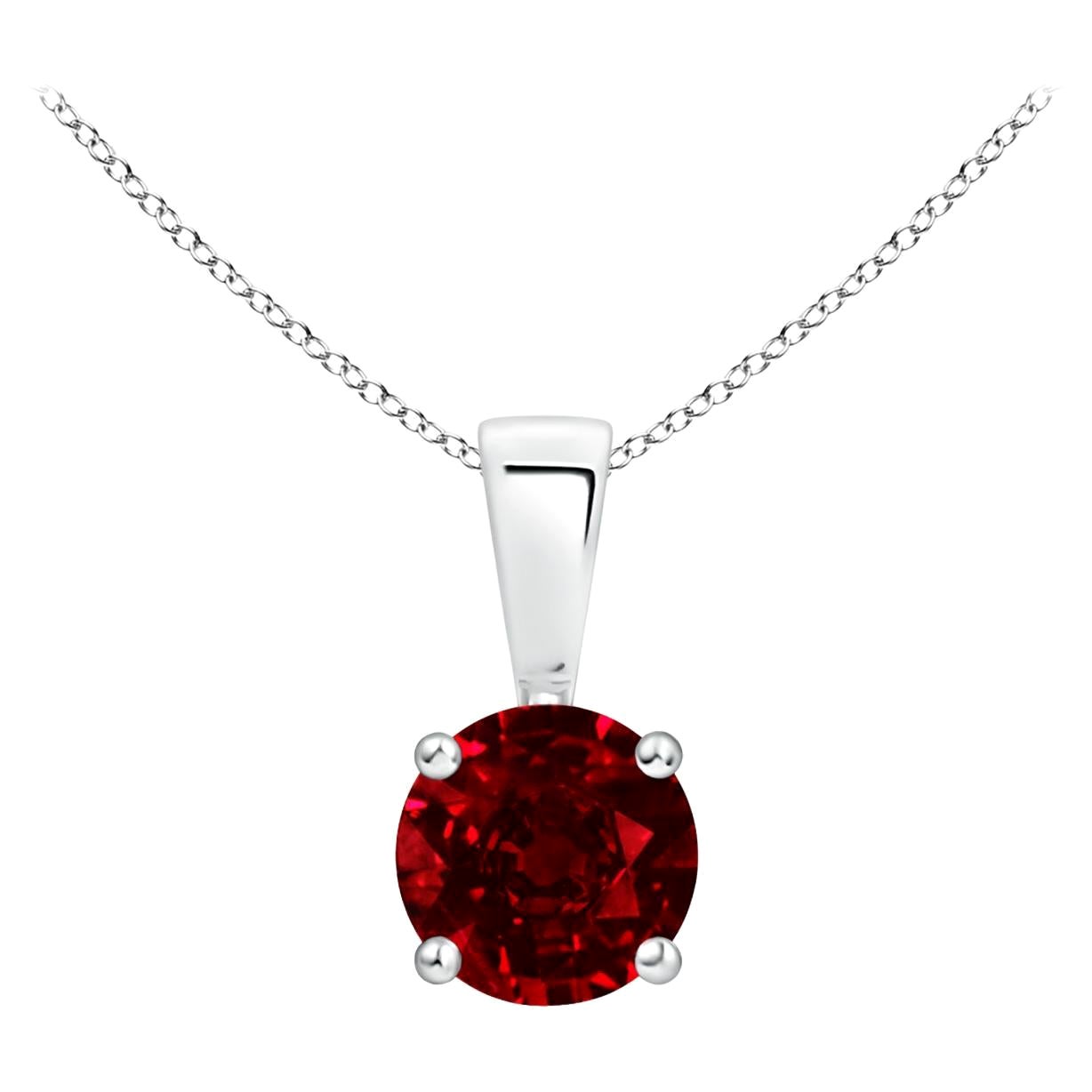 ANGARA Natural Classic Round Ruby Solitaire Pendant in Platinum (Size-5mm)