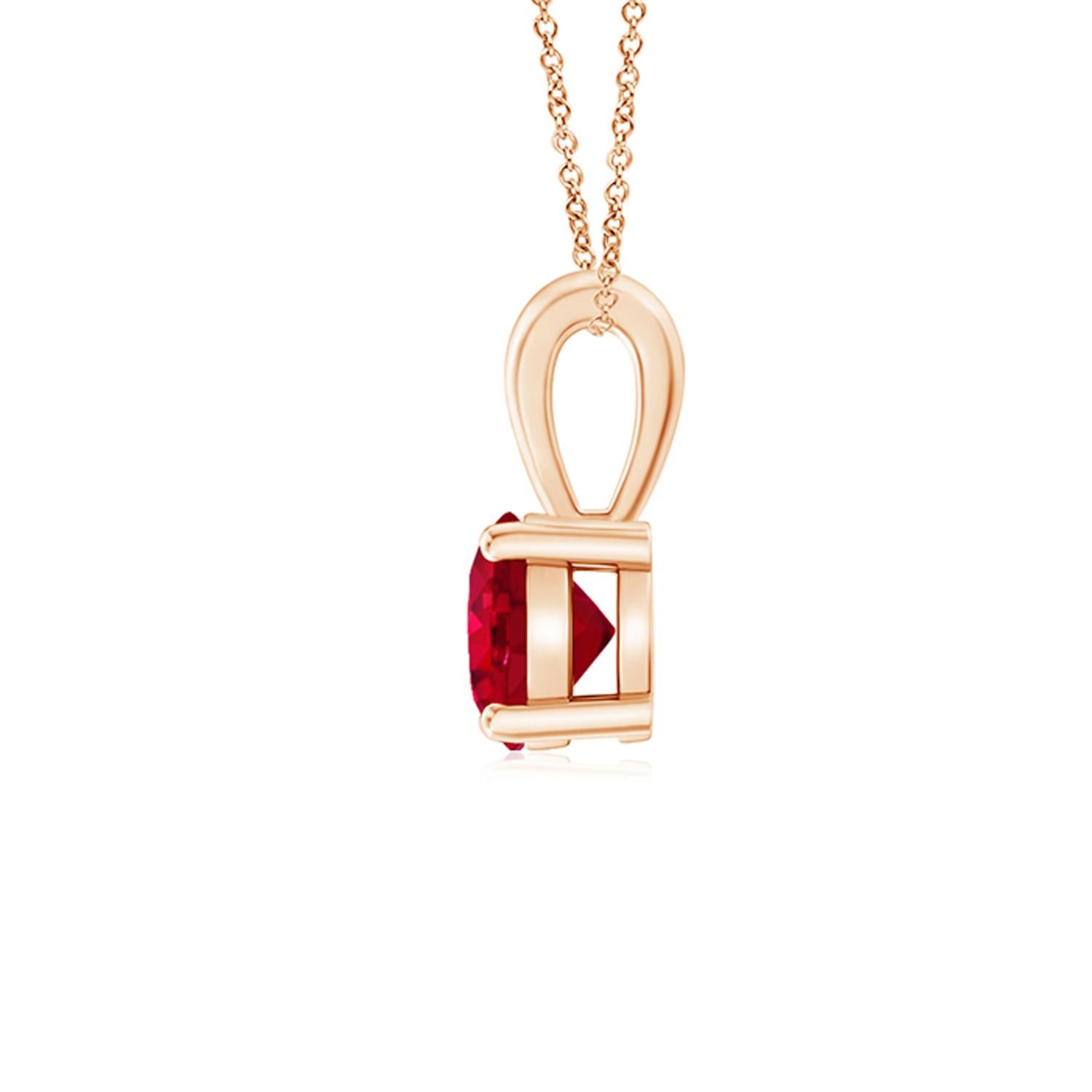 Round Cut ANGARA Natural Classic Round Ruby Solitaire Pendant in Rose Gold (Size-5mm) For Sale