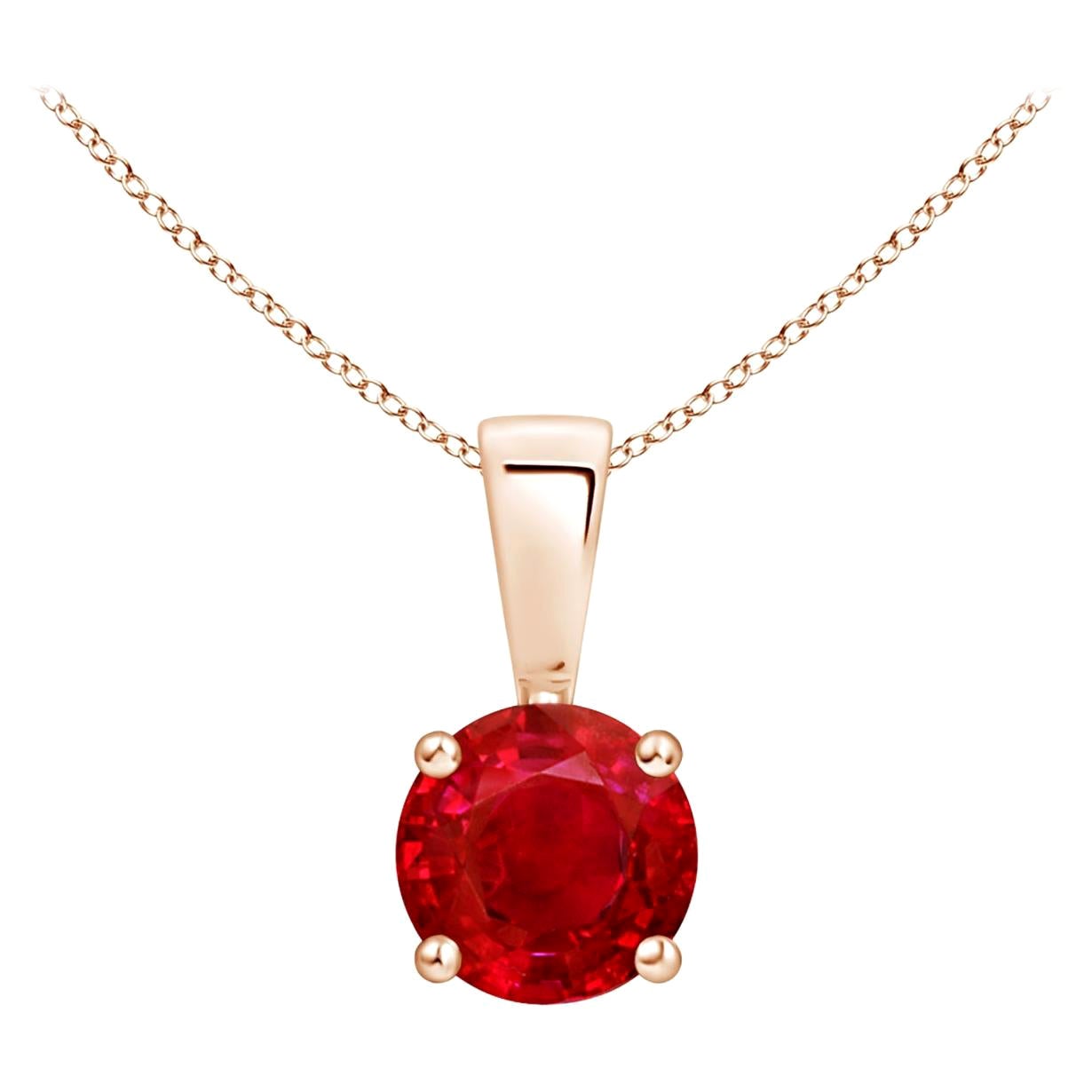 ANGARA Natural Classic Round Ruby Solitaire Pendant in Rose Gold (Size-5mm)