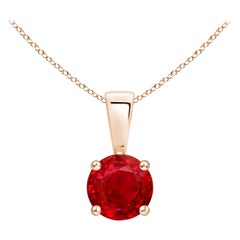 ANGARA Natural Classic Round Ruby Solitaire Pendant in Rose Gold (Size-5mm)