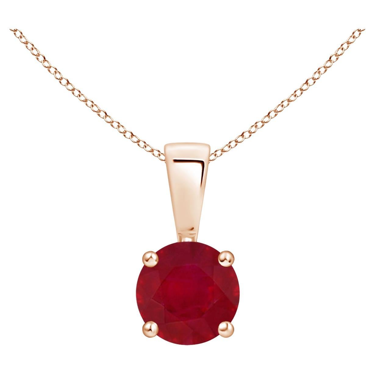 ANGARA Natural Classic Round Ruby Solitaire Pendant in Rose Gold (Size-5mm)