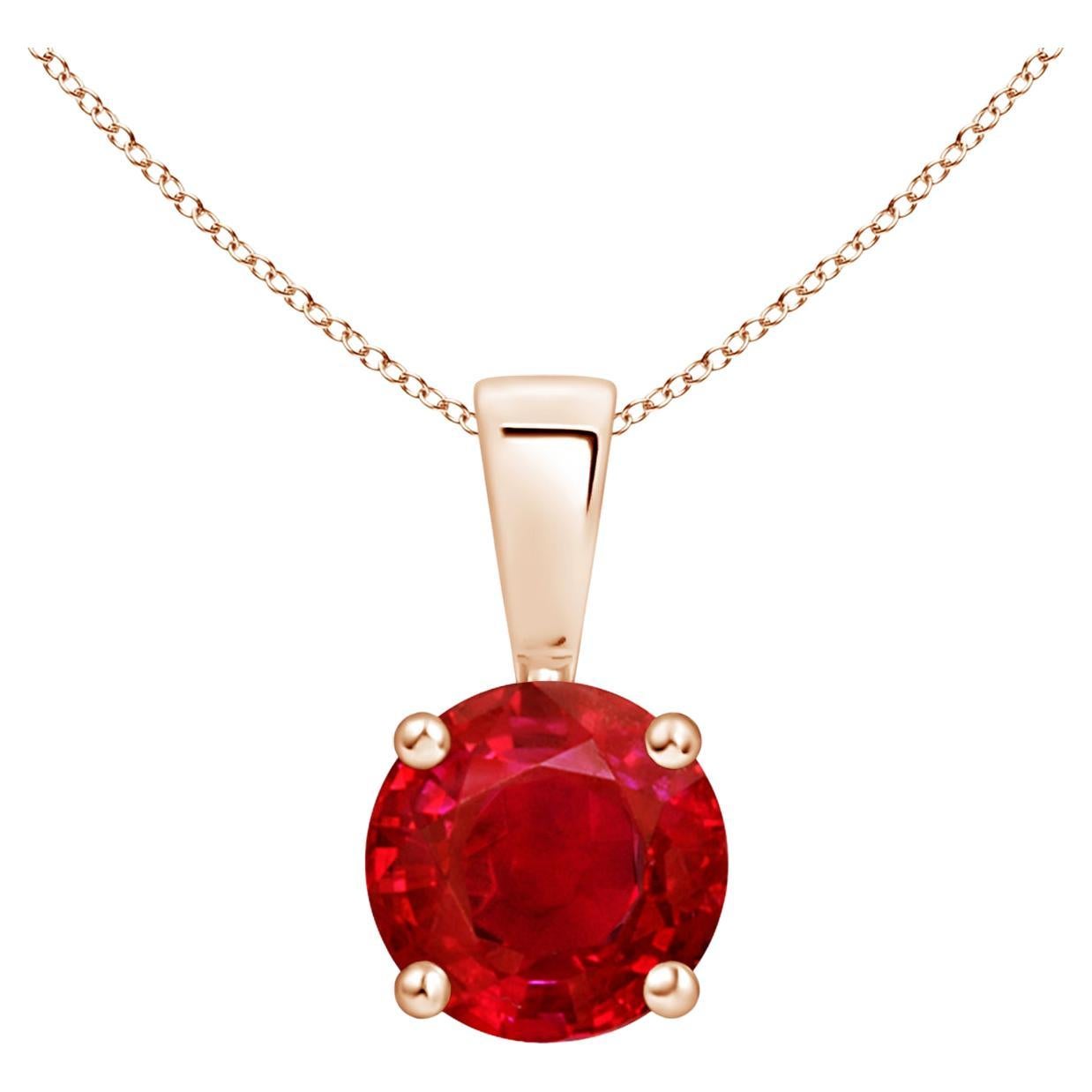 ANGARA Natural Classic Round  Ruby Solitaire Pendant in Rose Gold (Size-6mm)