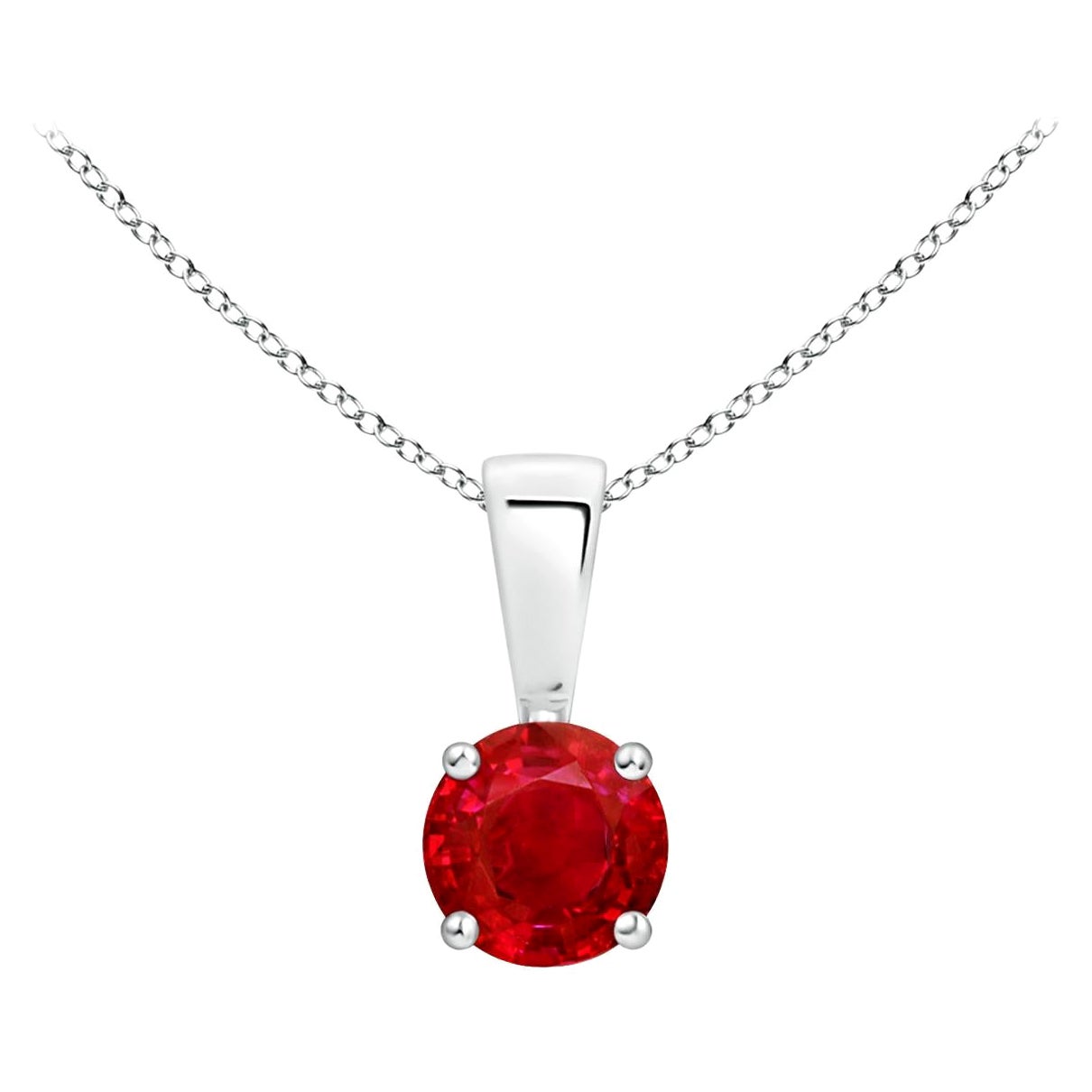 ANGARA Natural Classic Round Ruby Solitaire Pendant in White Gold (Size-4mm) For Sale