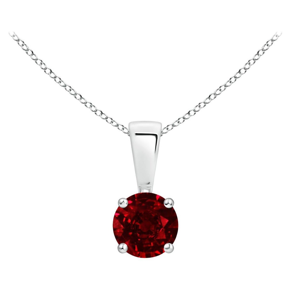 ANGARA Natural Classic Round Ruby Solitaire Pendant in White Gold (Size-4mm)
