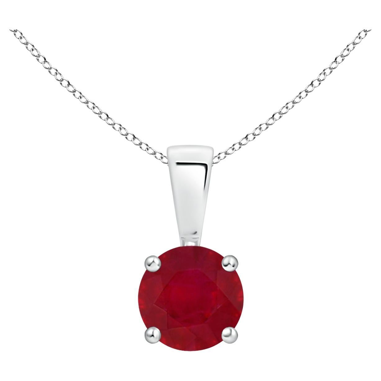 ANGARA Natural Classic Round Ruby Solitaire Pendant in White Gold (Size-5mm)