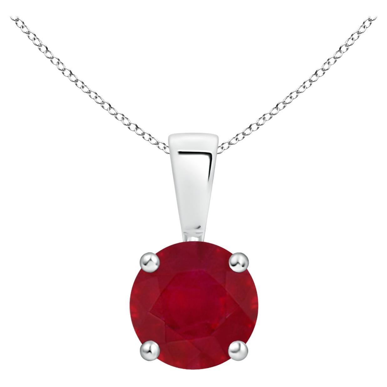ANGARA Natural Classic Round  Ruby Solitaire Pendant in White Gold (Size-6mm)