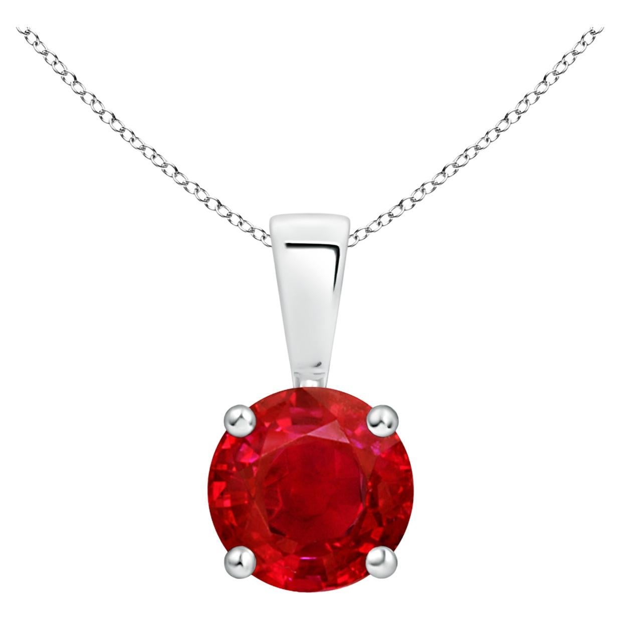 ANGARA Natural Classic Round  Ruby Solitaire Pendant in White Gold (Size-6mm) For Sale