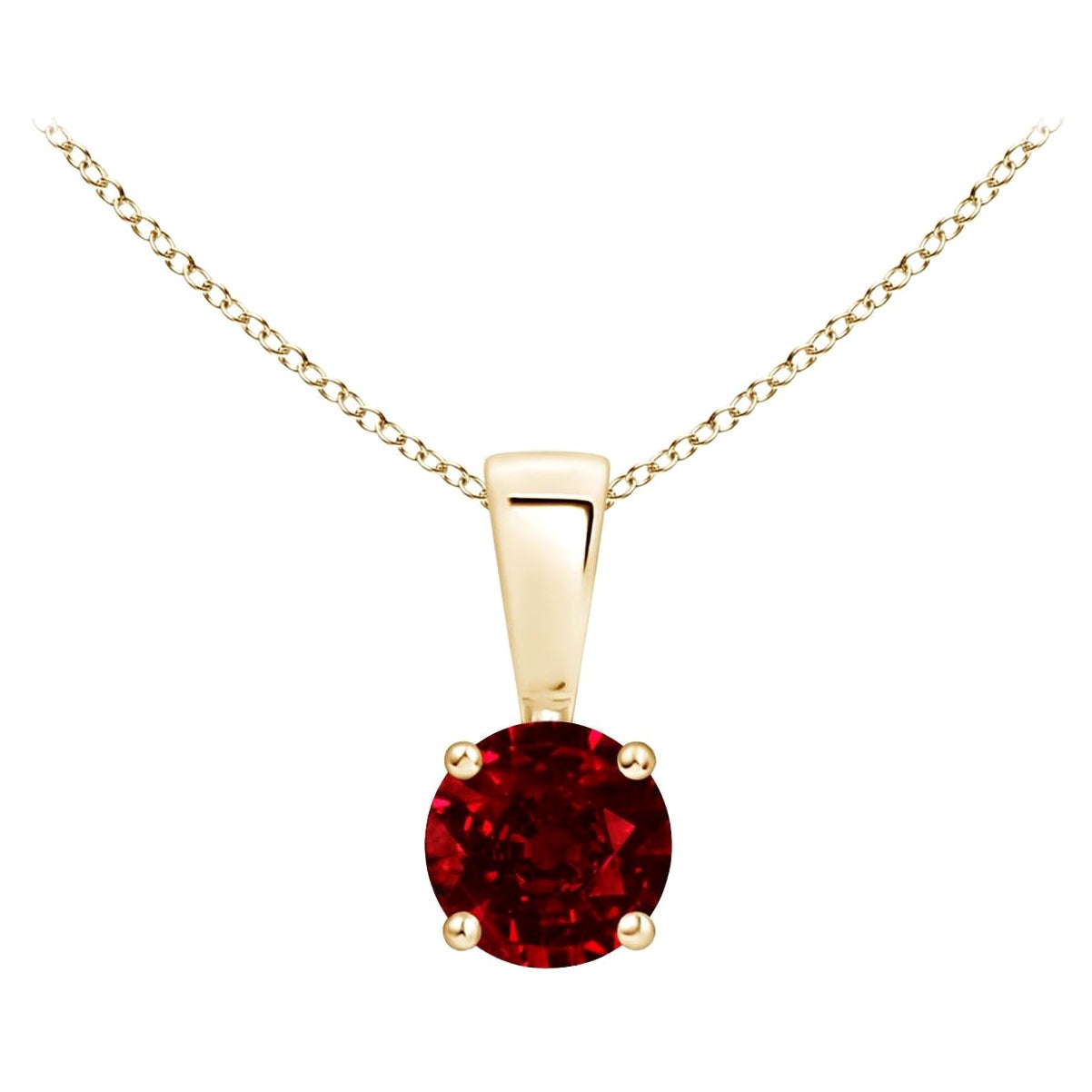 ANGARA Natural Classic Round Ruby Solitaire Pendant in Yellow Gold (Size-4mm)