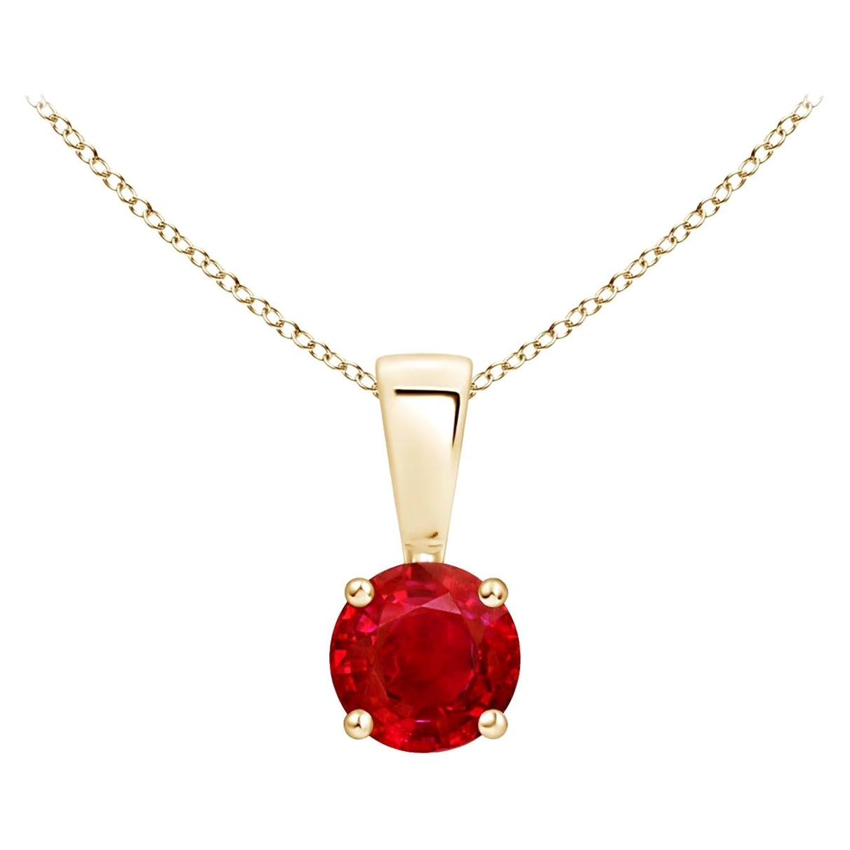 ANGARA Natural Classic Round Ruby Solitaire Pendant in Yellow Gold (Size-4mm)