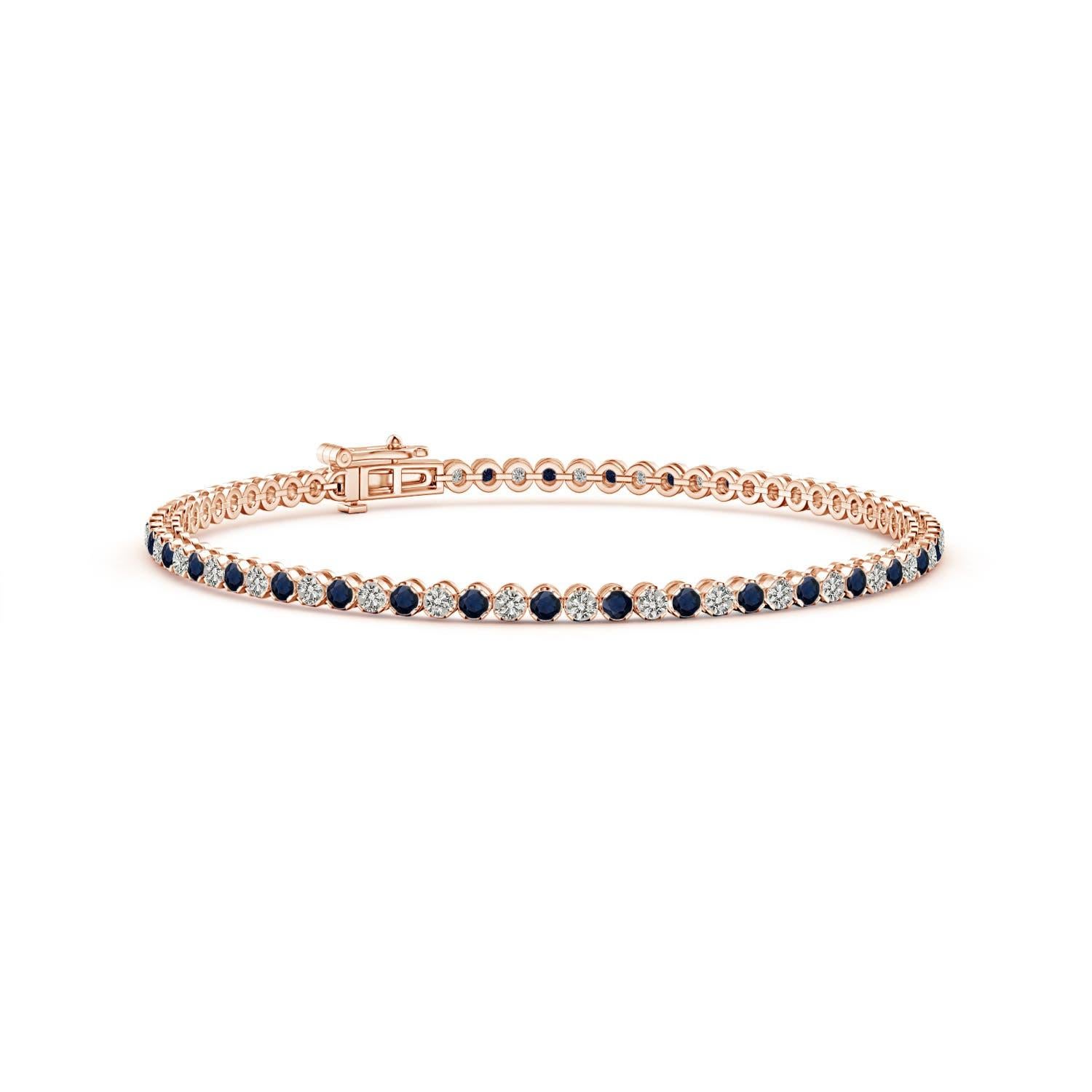 Bracelet de tennis en or 14 carats avec saphir rond classique et diamant Angara Nature Pour femmes en vente