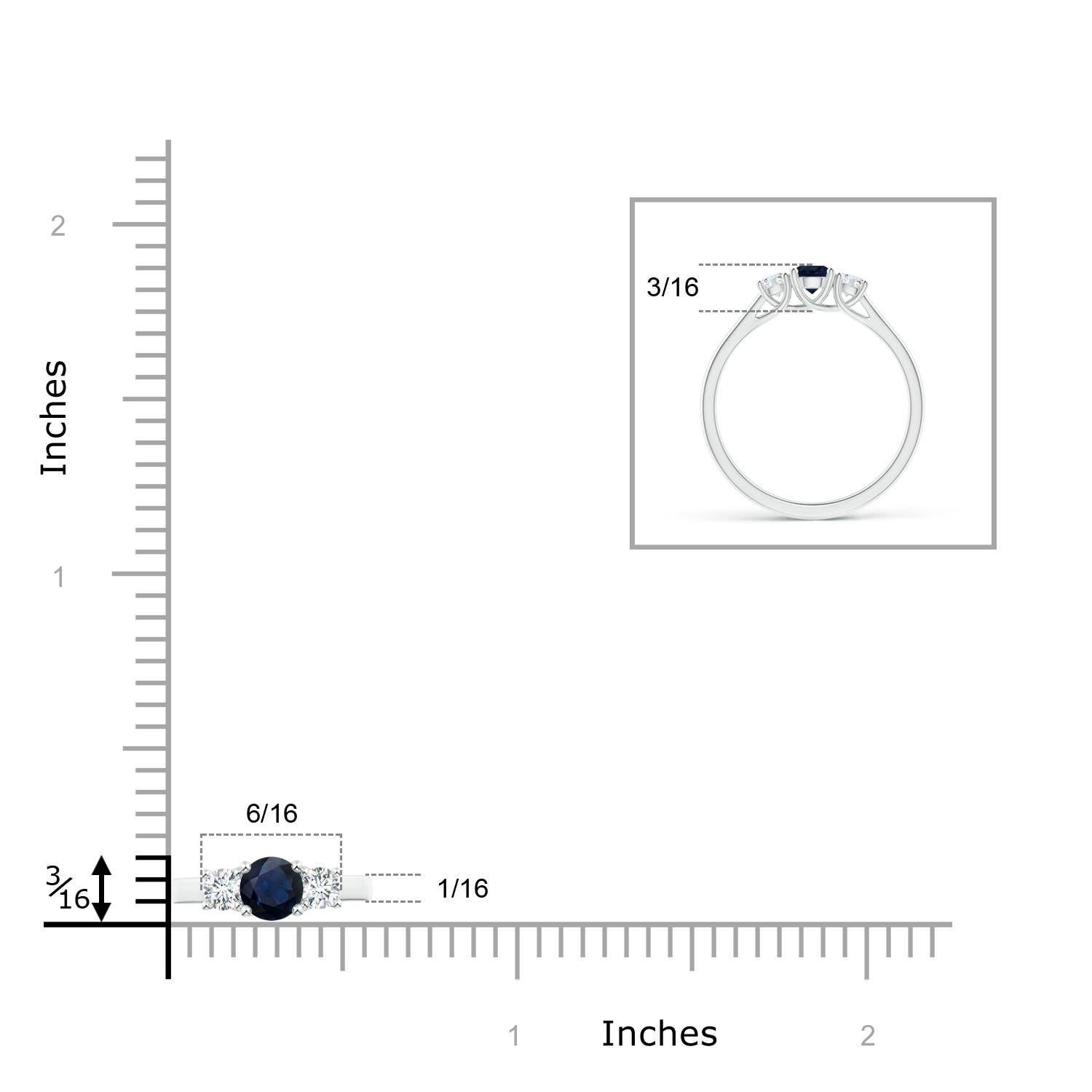 Angara Anillo Clásico Natural de Tres Piedras de Zafiro Redondo y Diamante en Oro de 14K en Nuevo estado para la venta en Los Angeles, CA