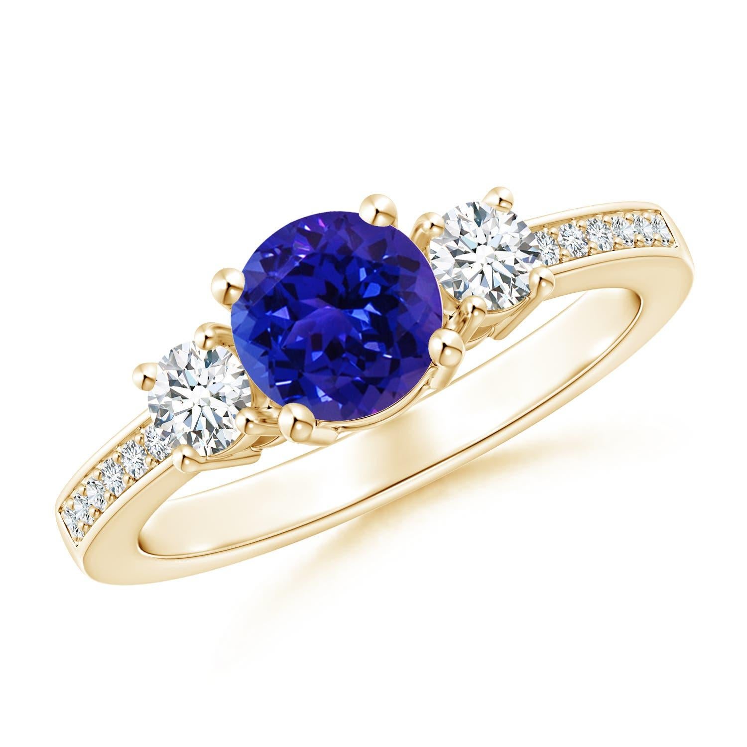 Angara Natürlicher Klassischer Runder Tansanit und Diamant Verlobungsring in 14K Gold im Angebot 1