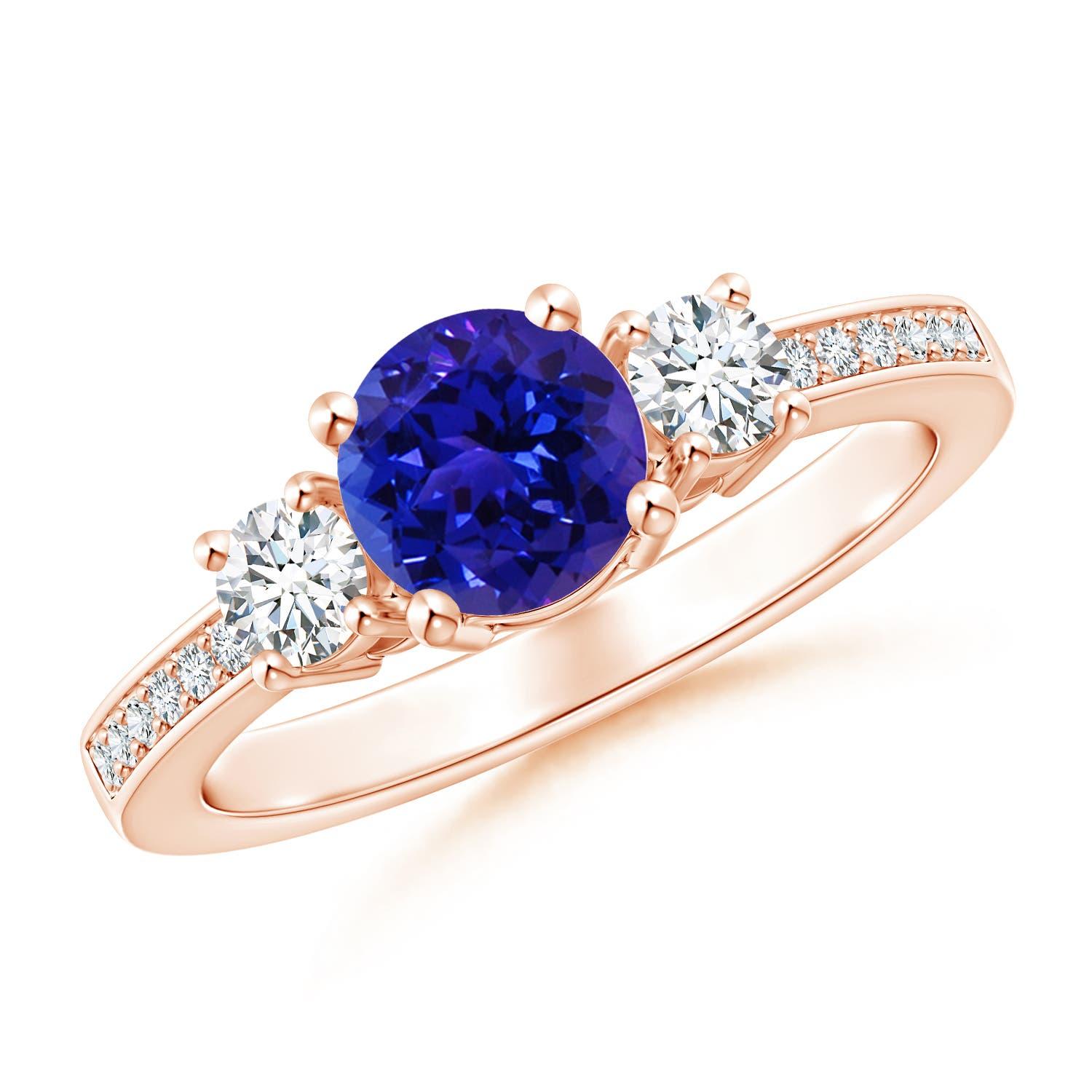 Angara Natürlicher Klassischer Runder Tansanit und Diamant Verlobungsring in 14K Gold im Angebot 2