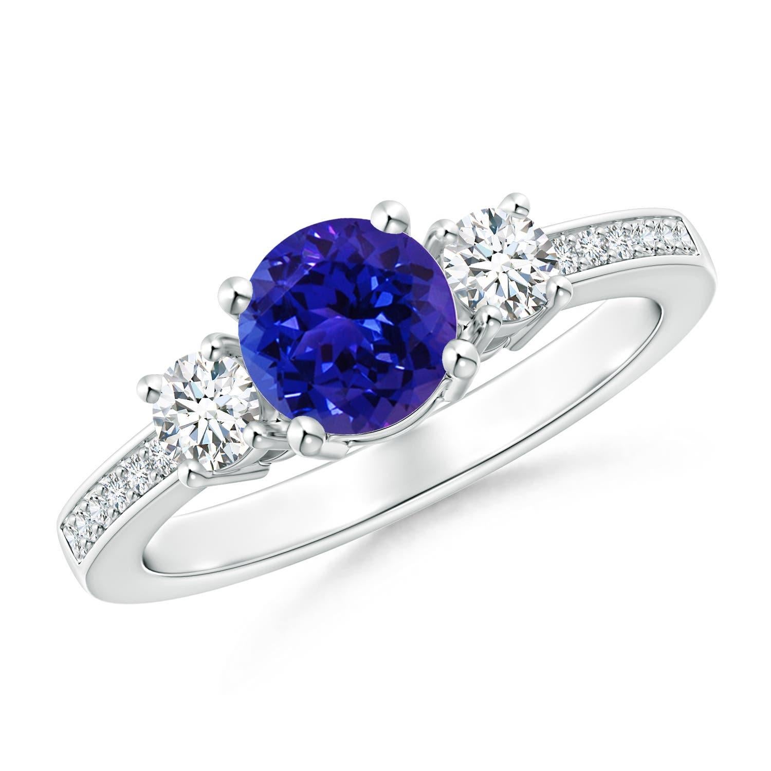 Angara Natural Classic Round Tanzanite and Diamond Engagement Ring in 14K Gold
