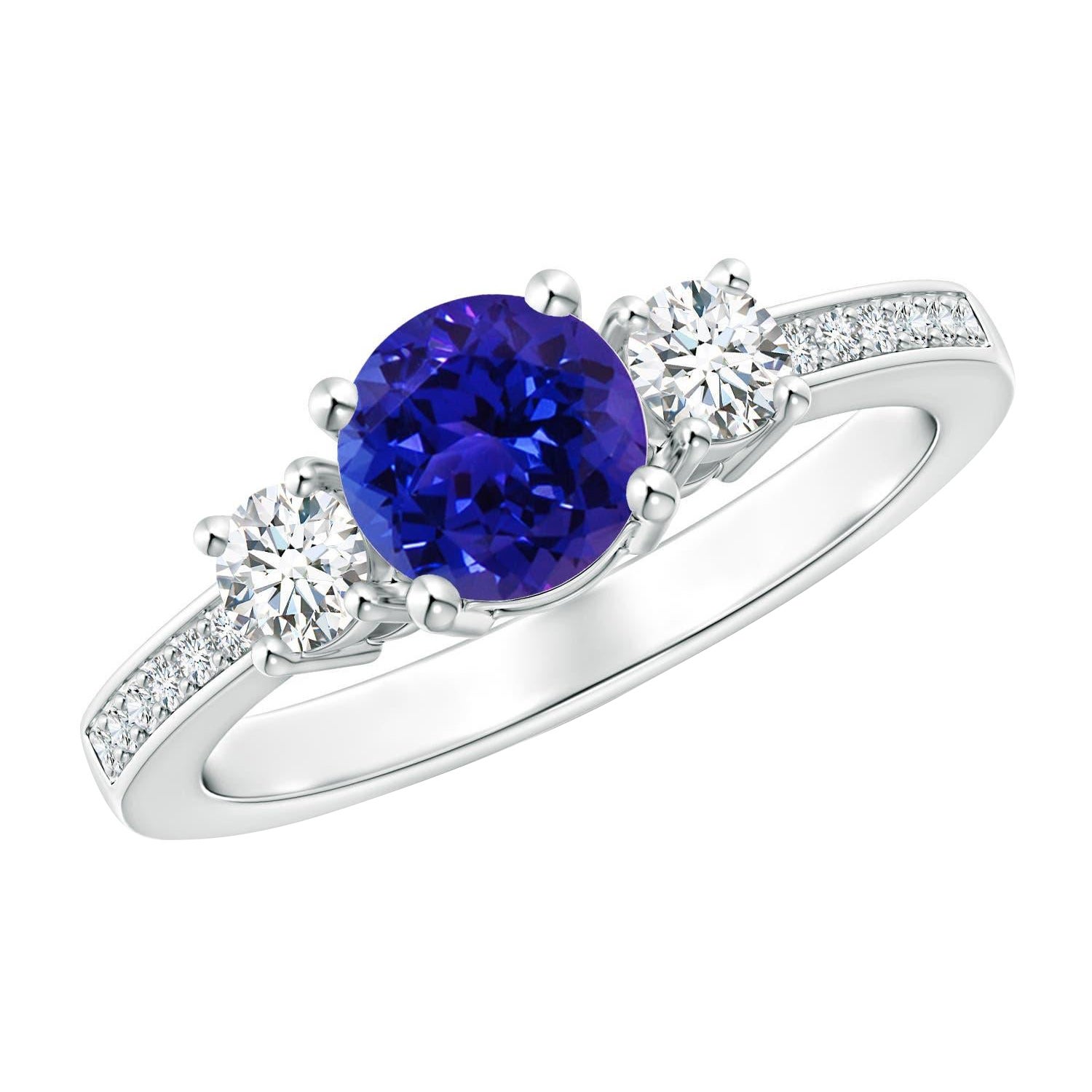 Angara Natural Classic Round Tanzanite and Diamond Engagement Ring in 14K Gold