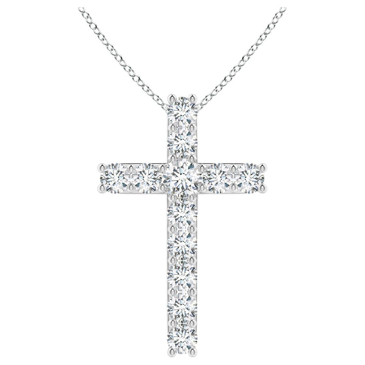 Angara Natural Classic Shared Prong-Set Diamond Cross Pendant in 14K Solid Gold For Sale
