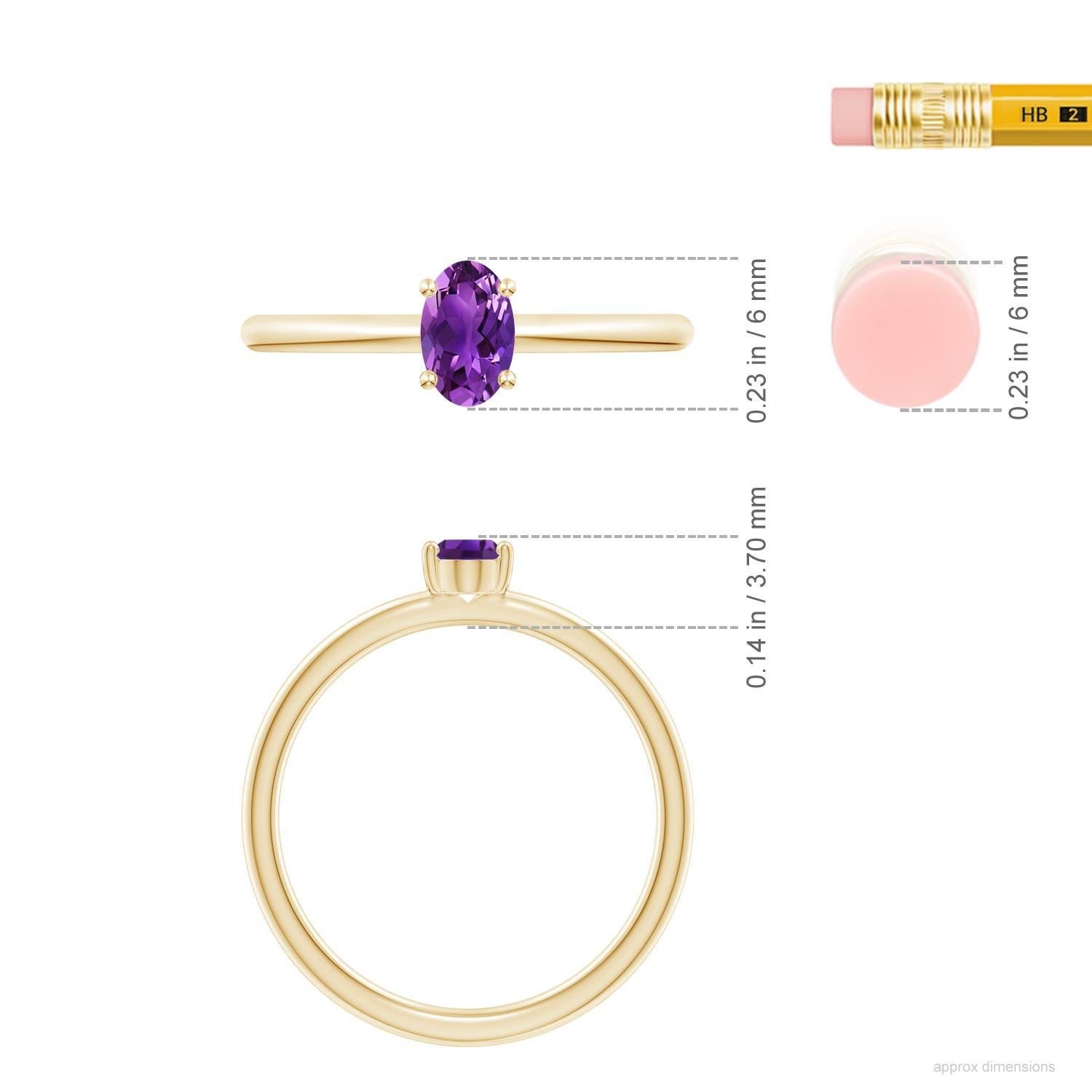 Angara Natural Classic Solitaire Oval Amethyst Promise Ring in 14K Solid Gold (Bague de promesse en or massif 14K) Pour femmes en vente