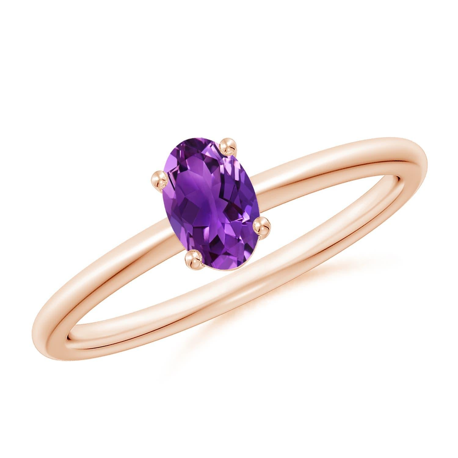 Angara Natural Classic Solitaire Oval Amethyst Promise Ring in 14K Solid Gold (Bague de promesse en or massif 14K) en vente 2