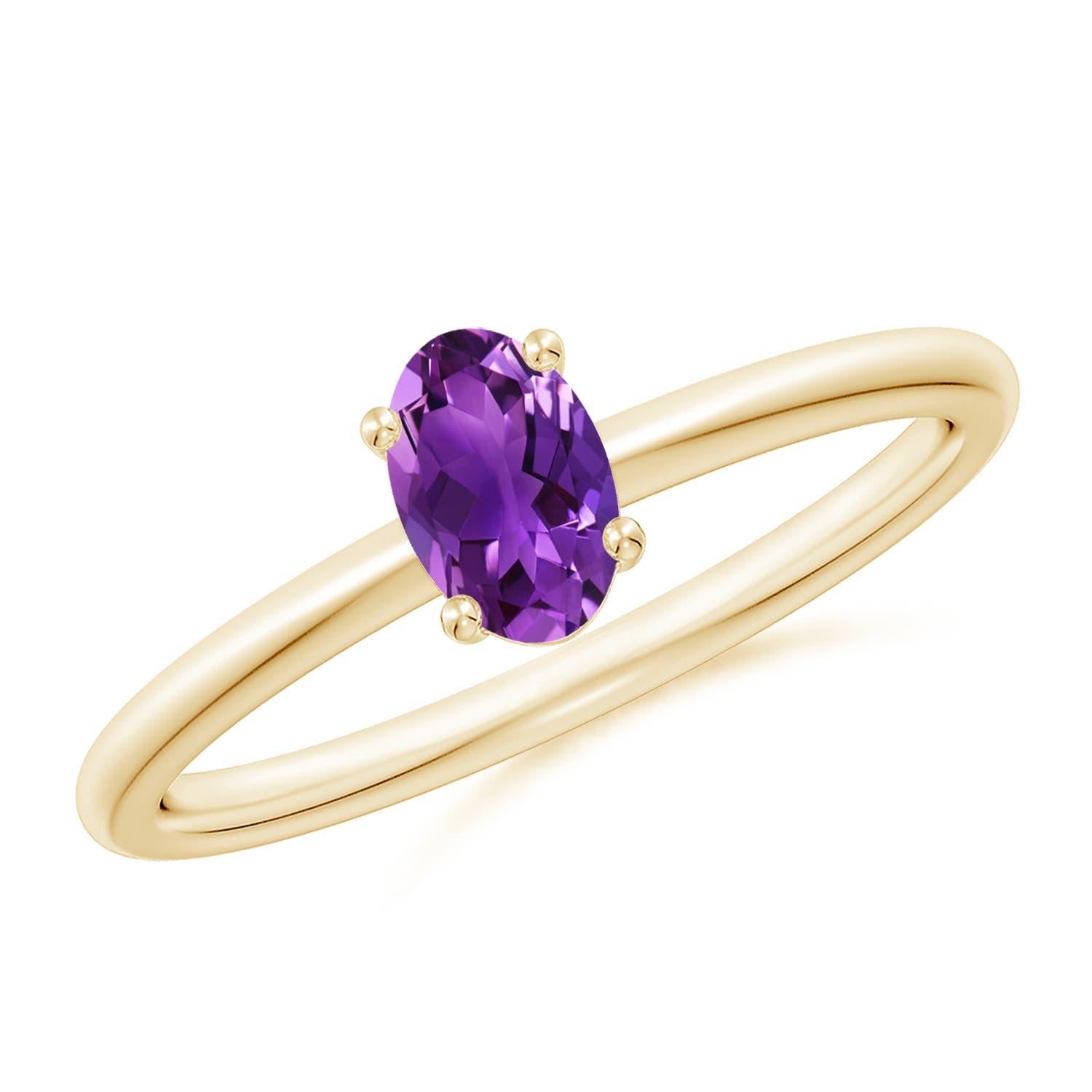 Anillo de compromiso de amatista ovalada con solitario natural clásico de Angara en oro macizo de 14 quilates