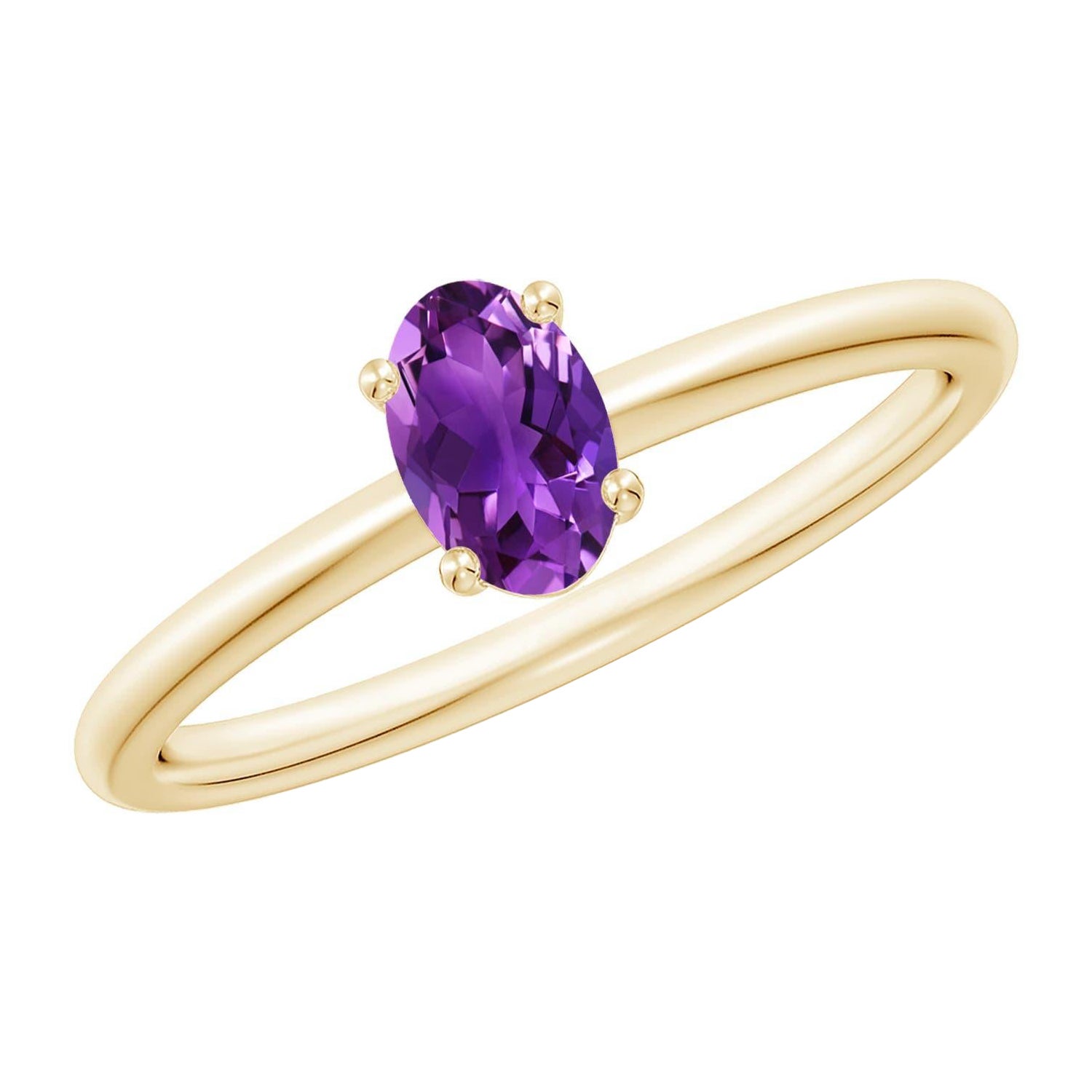 Anello Promessa con Ametista Ovale Solitario Classico Naturale di Angara in oro massiccio 14K
