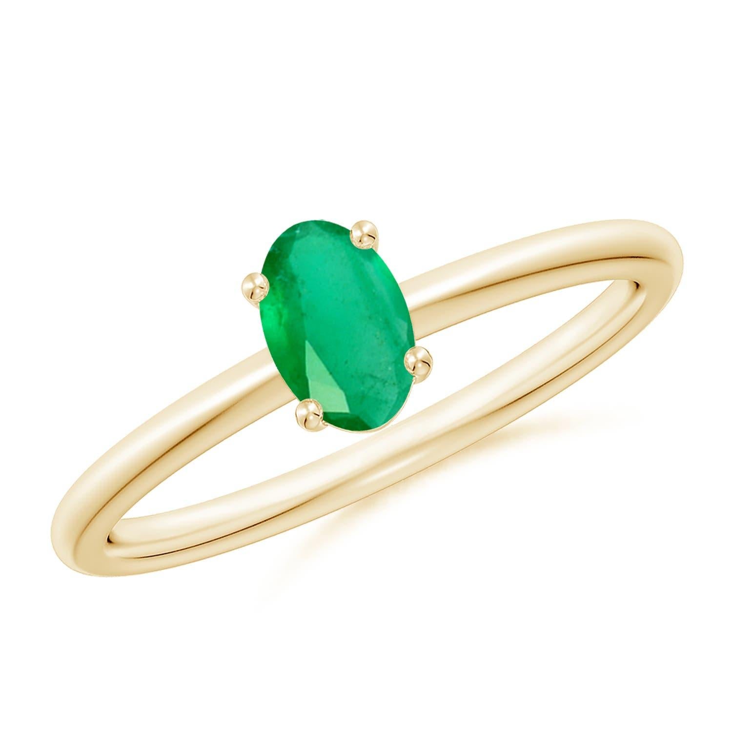 Angara Natural Classic Solitaire Oval Emerald Promise Ring in 14K Solid Gold For Sale 2