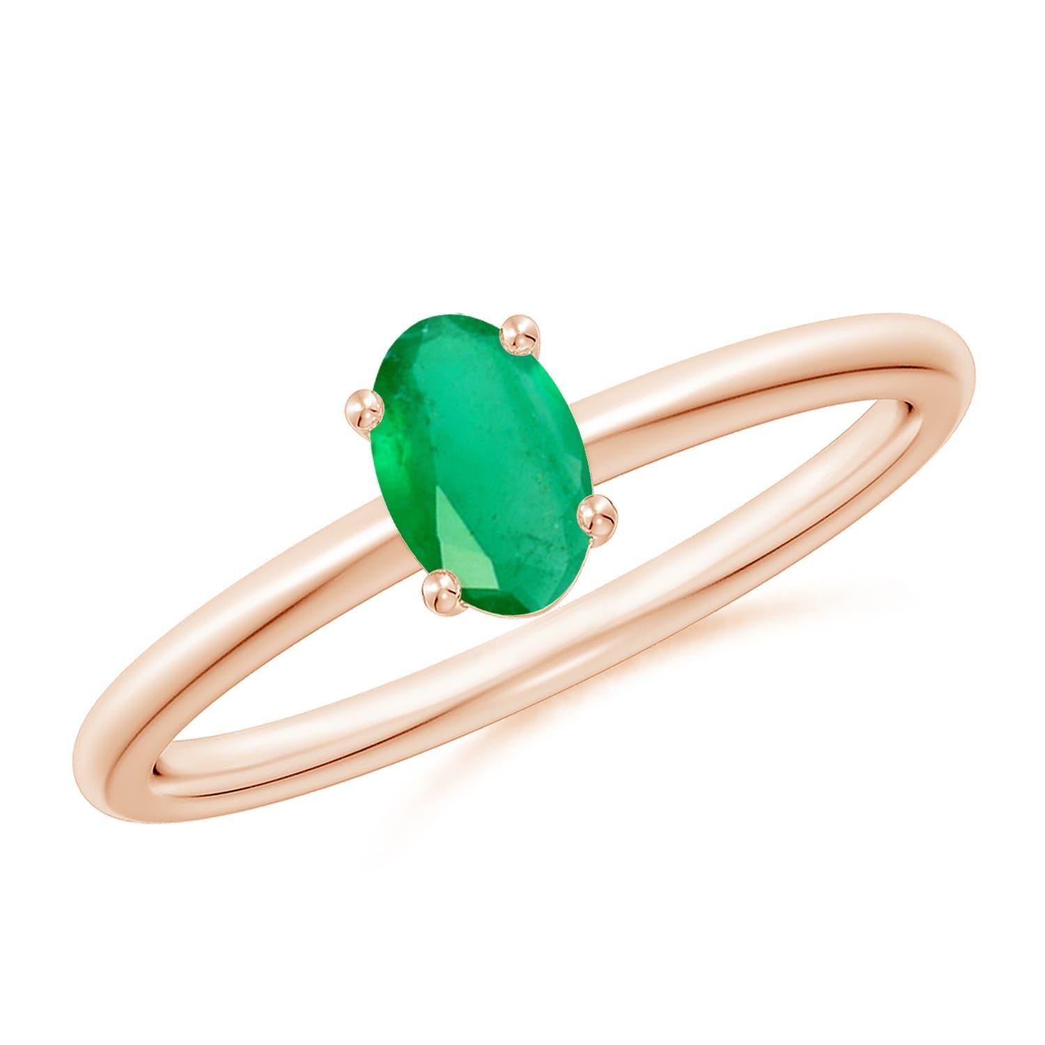 Angara Natural Classic Solitaire Oval Emerald Promise Ring in 14K Solid Gold For Sale 3