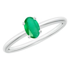 Angara Natural Classic Solitaire Oval Emerald Promise Ring in 14K Solid Gold