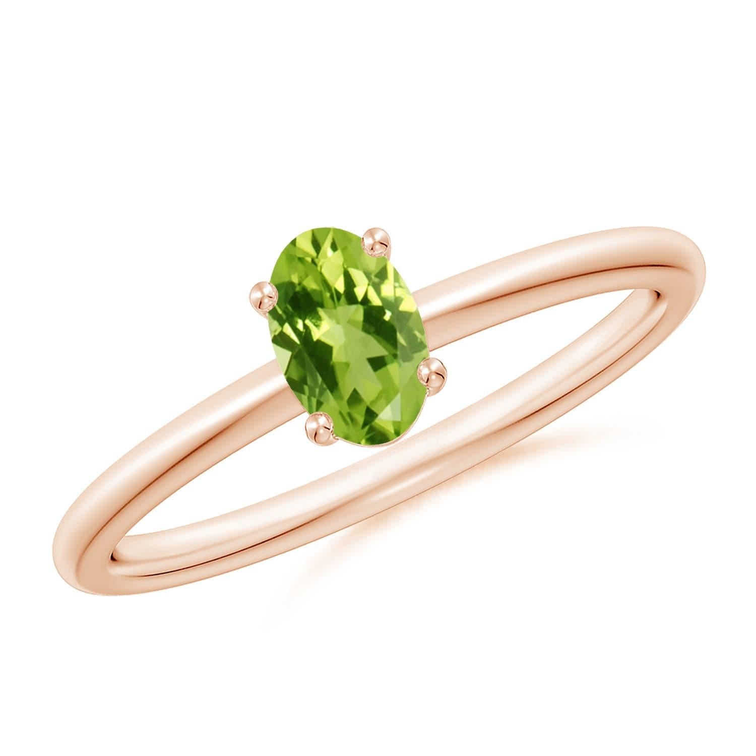 Angara natürlichen klassischen Solitär ovalen Peridot Versprechen Ring in 14K massivem Gold im Angebot 2