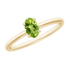 Anello Promessa con Peridoto Ovale Solitario Classico Naturale di Angara in oro massiccio 14K