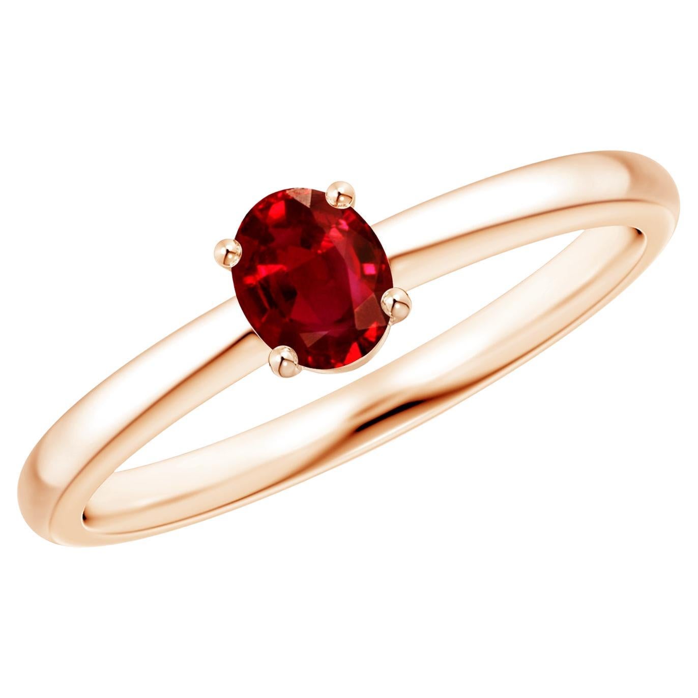 En vente :  ANGARA Bague de promesse en or rose 14 carats, solitaire Classic Nature, ovale 0,40 ct de rubis