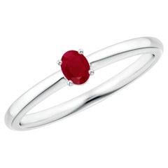 ANGARA Anillo de Promesa de Rubí Clásico Natural con Solitario Oval de 0,20 ct en Oro Blanco de 14K