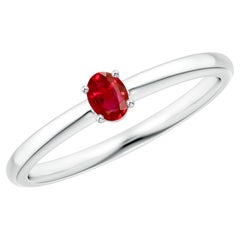 ANGARA Bague de promesse en or blanc 14 carats, solitaire Classic Nature, ovale 0,20 ct de rubis