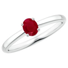 ANGARA Anillo de compromiso con solitario natural clásico ovalado de 0,40 ct de rubí en oro blanco de 14 quilates