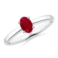 ANGARA Bague de promesse en or blanc 14 carats, solitaire Classic Nature, ovale 0,60 ct de rubis