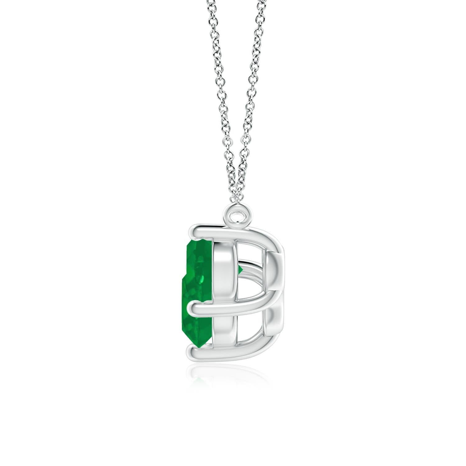 Ce collier trio d'émeraudes représentera magnifiquement votre amour et votre engagement indéfectibles. Fixées dans des montures à griffes en or blanc 14k, les trois émeraudes rondes d'un vert luxuriant semblent flotter sur la chaîne. L'arrangement
