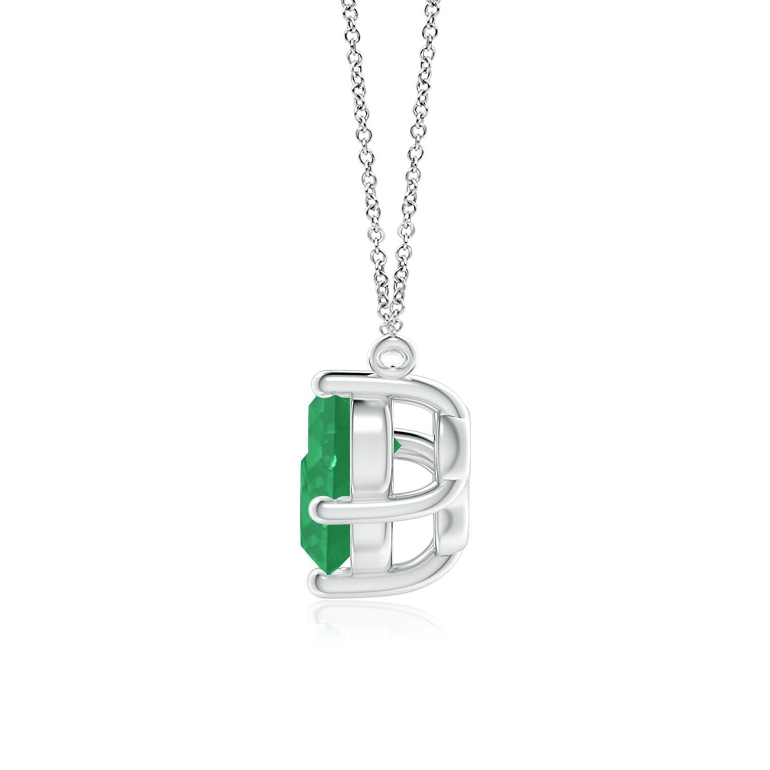 Ce collier trio d'émeraudes représentera magnifiquement votre amour et votre engagement indéfectibles. Fixées dans des montures à griffes en or blanc 14k, les trois émeraudes rondes d'un vert luxuriant semblent flotter sur la chaîne. L'arrangement